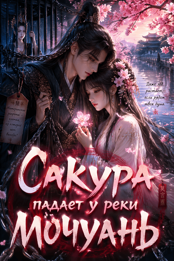 Сакура падает у реки Мочуань