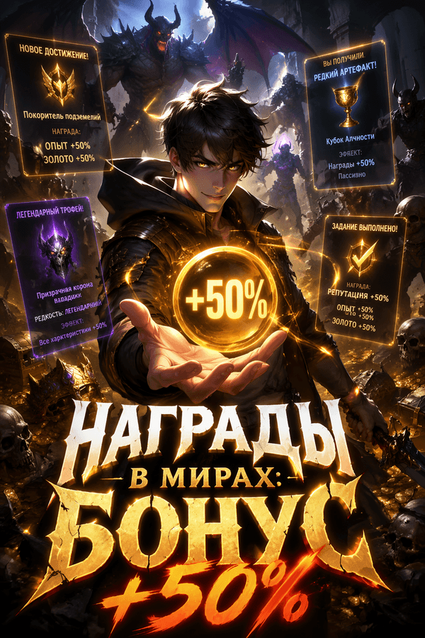Награды в мирах: бонус +50%