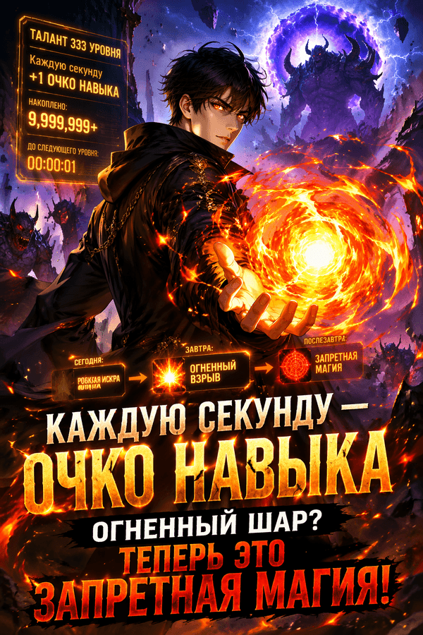 Каждую секунду — очко навыка. Огненный шар? Теперь это запретная магия!