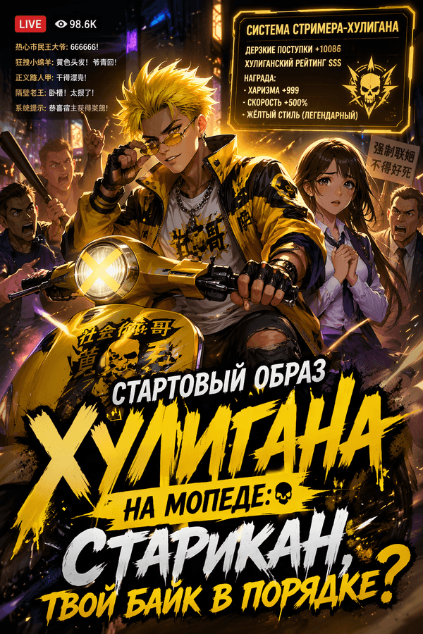 Стартовый образ хулигана на мопеде: старикан, твой байк в порядке?