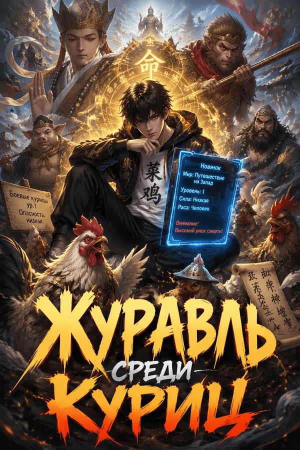 Журавль среди куриц