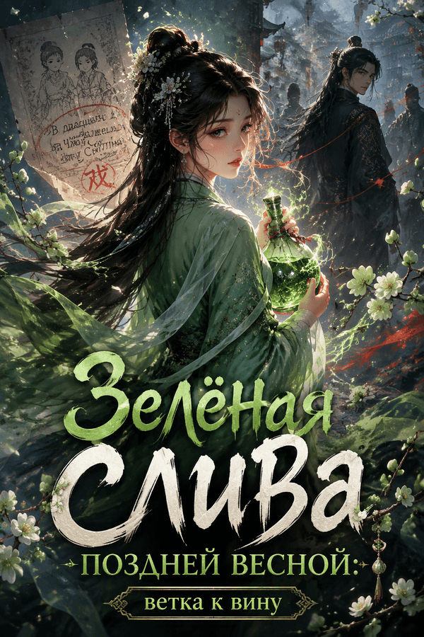 Зелёная слива поздней весной: ветка к вину