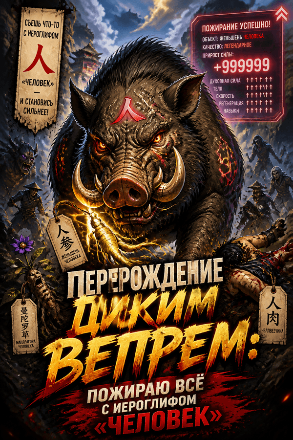 Перерождение диким вепрем: Пожираю всё с иероглифом «человек