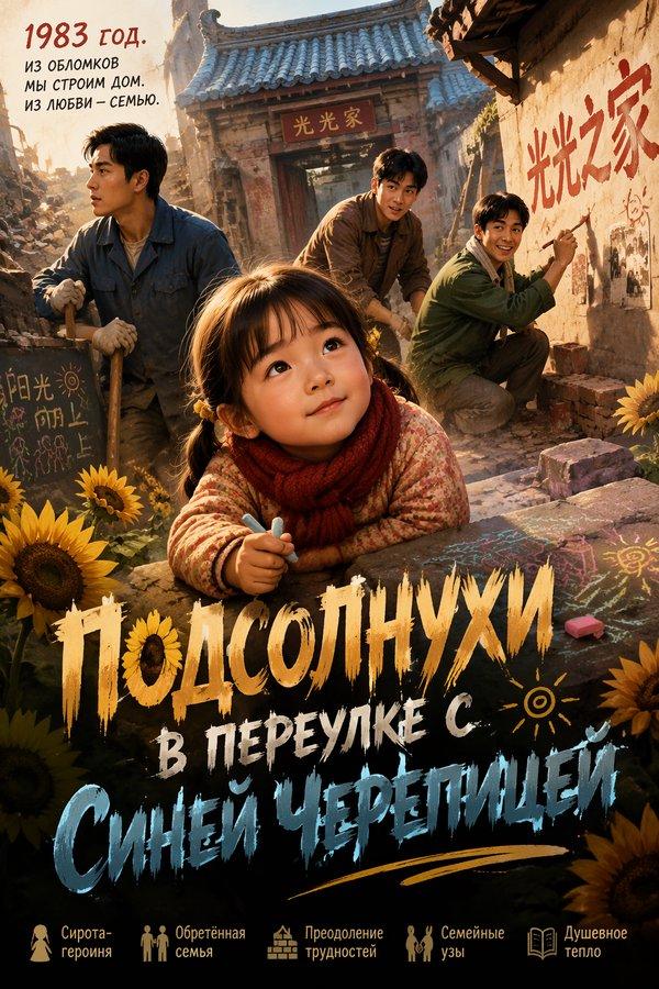 Подсолнухи в переулке с синей черепицей