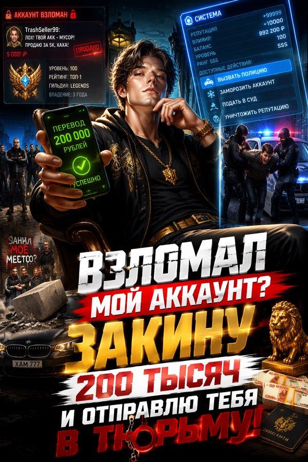 Взломал мой аккаунт? Закину 200 тысяч и отправлю тебя в тюрьму!